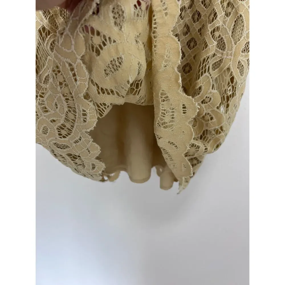 Free People Cream Lace Deep V Open Back Mini Dress Size 2 Boho Bridal